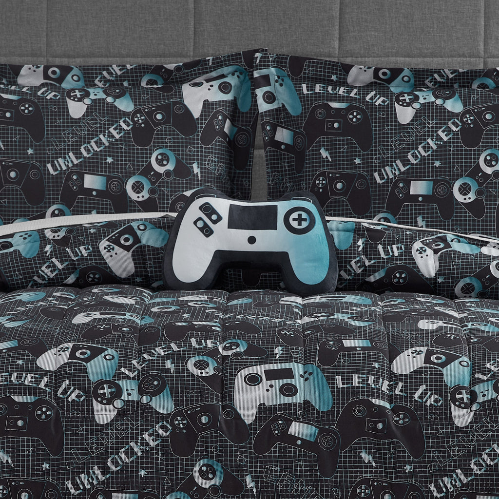 Next Level Dark Grey/Blue 4-Piece Microfiber Comforter Set - Full