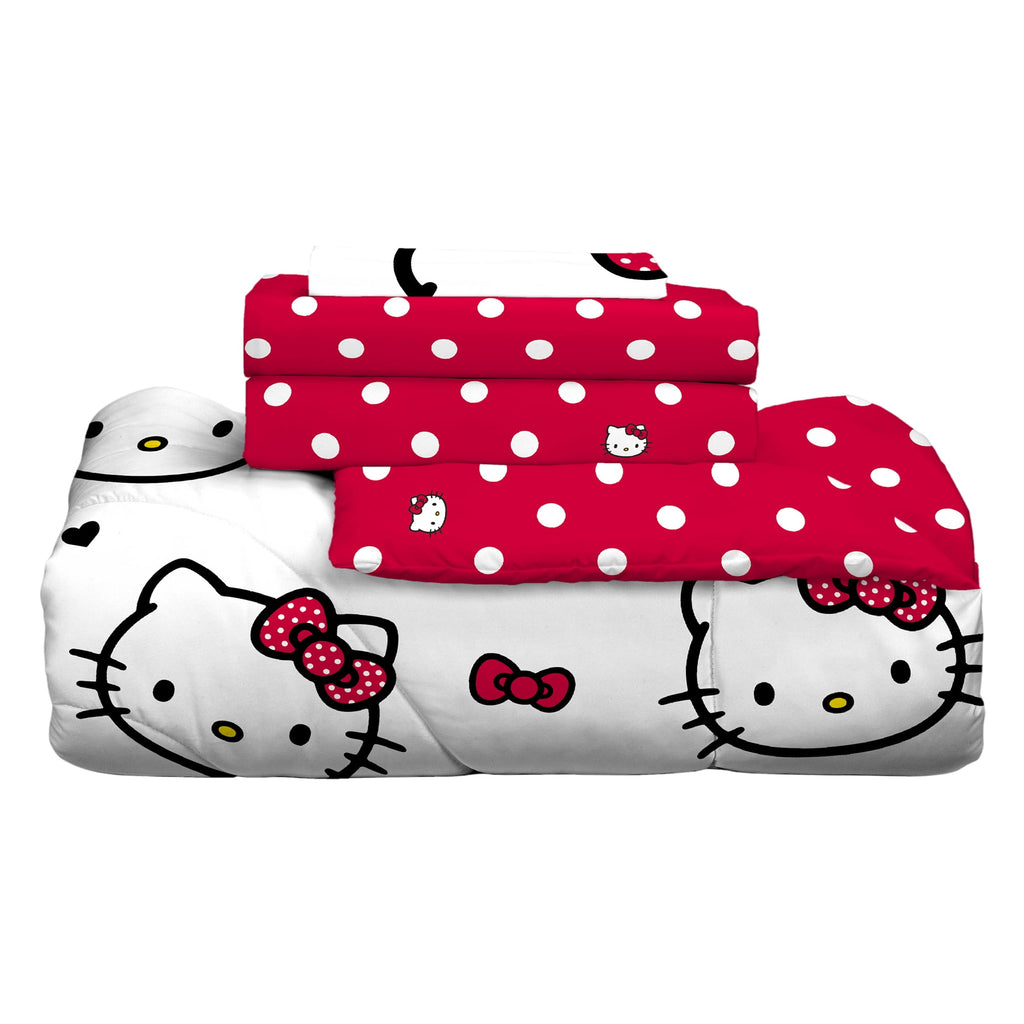 Hello Kitty Kids Queen Bed in a Bag, Comforter Sheet Set and Bonus Tote, Pink Sanrio