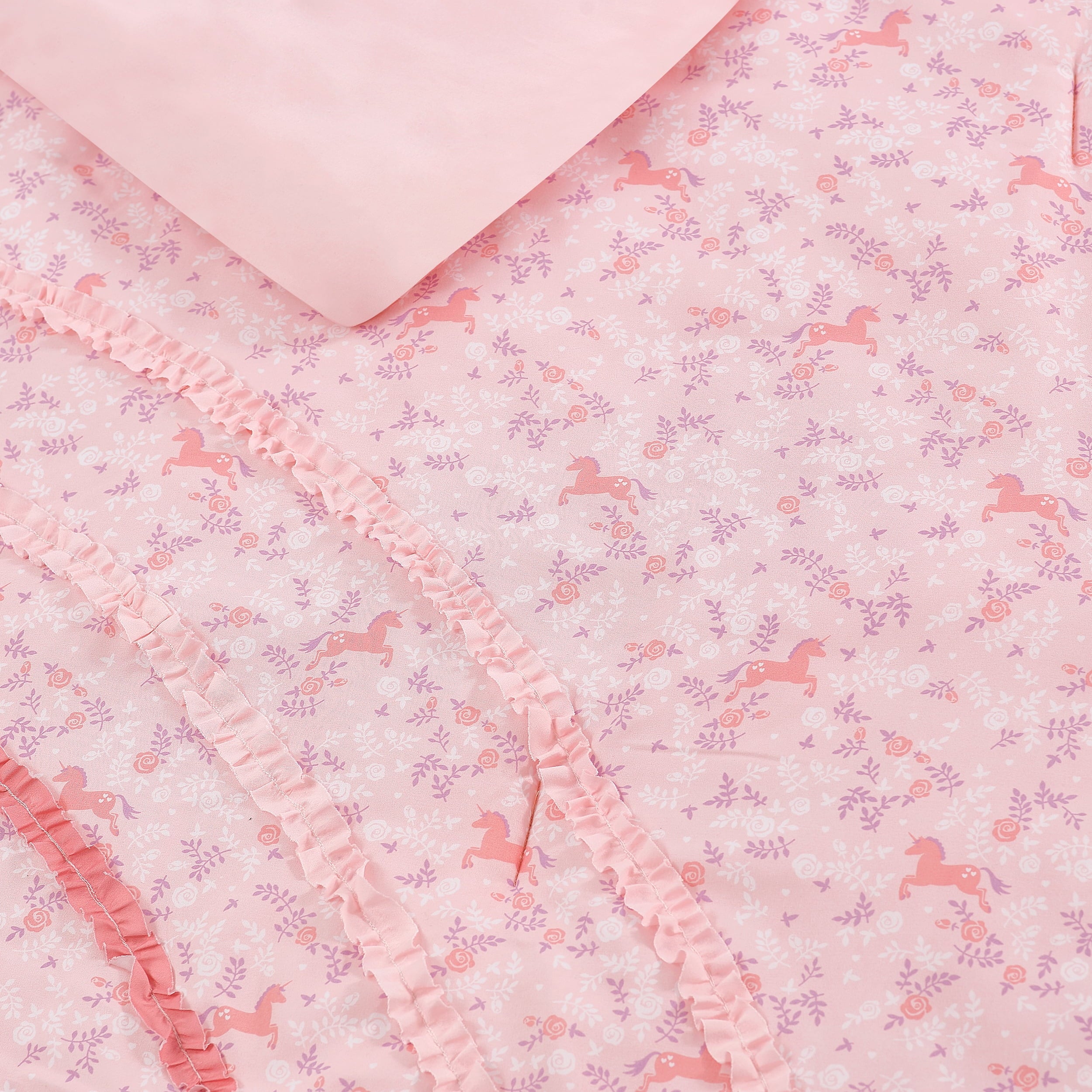 ALEX + BELLA Comforter Set PinkRainbow Ruffle Microfiber,Twin, 4 Piece