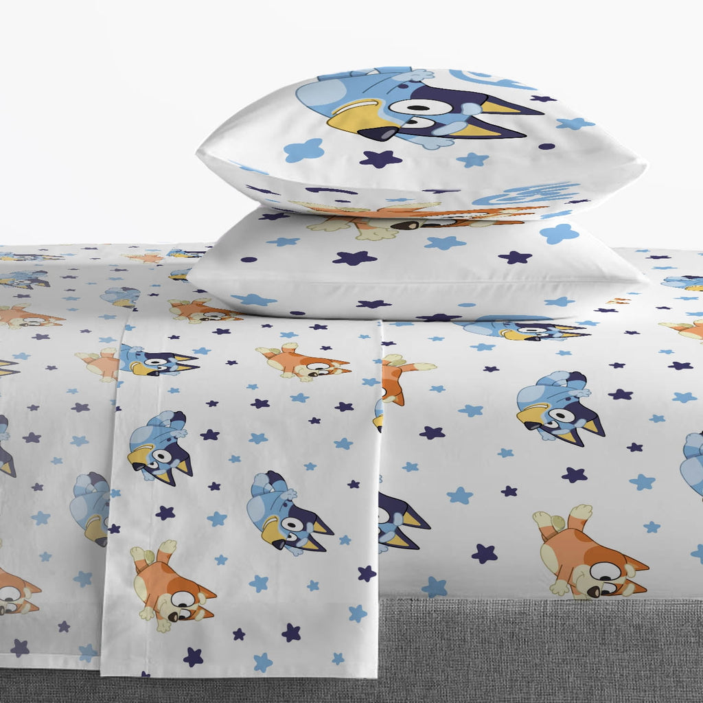 BBC Bluey Sisters Sleepy Time 7 Piece Full Size Kids Bed Set with Shams