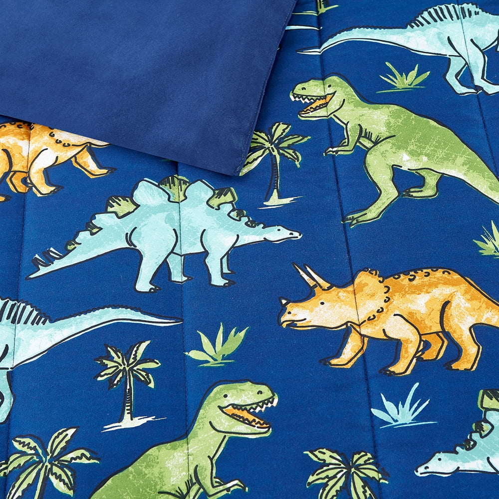 Watercolor Dinosaur Navy 3-Piece Microfiber Comforter Set - Twin