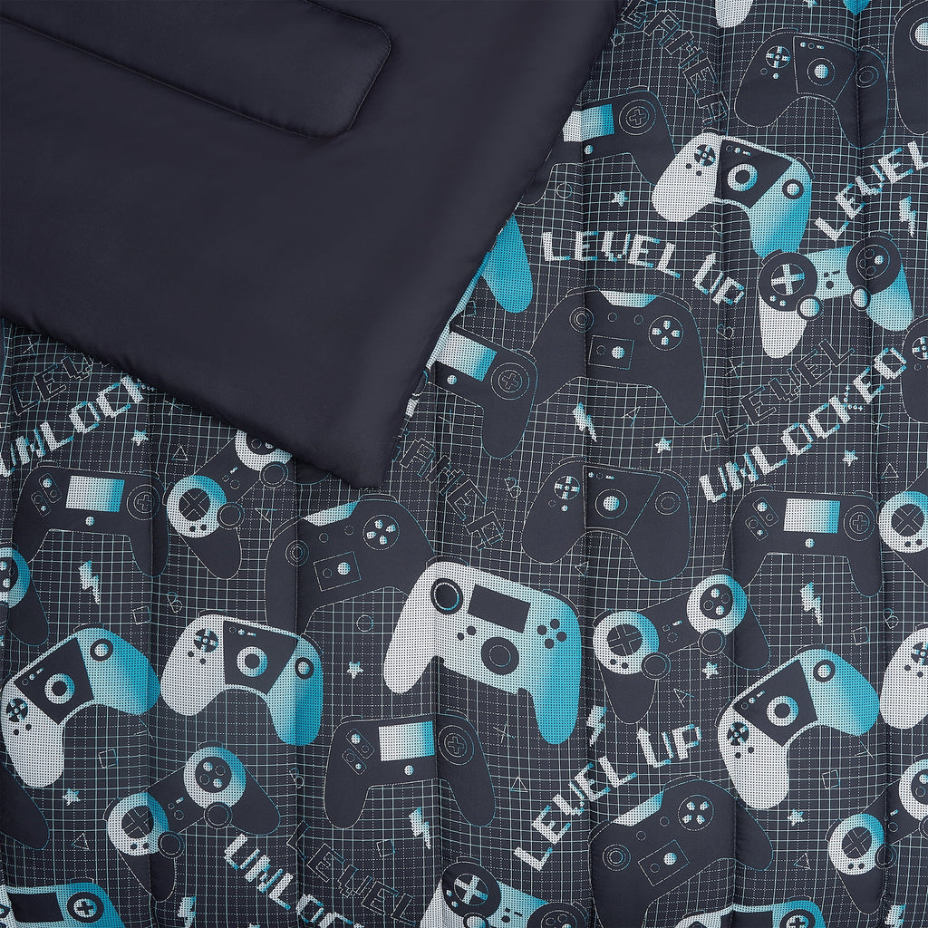 Next Level Dark Grey/Blue 4-Piece Microfiber Comforter Set - Full