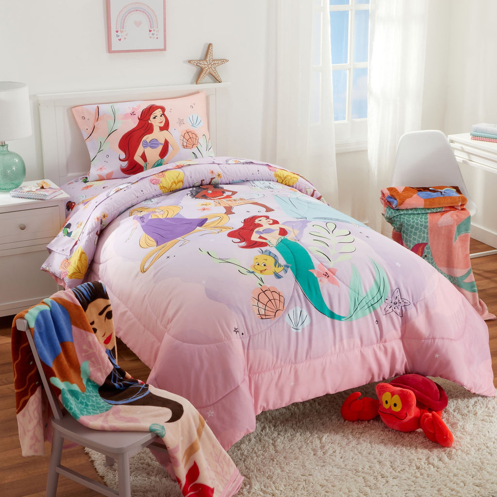 Disney Princess Kids 5 Piece Purple Reversible Comforter, Bed in a Bag, Full