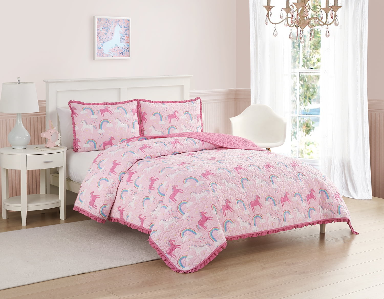 ALEX + BELLA Quilt Set Pink Unicorn Microfiber,Twin, 2 Piece