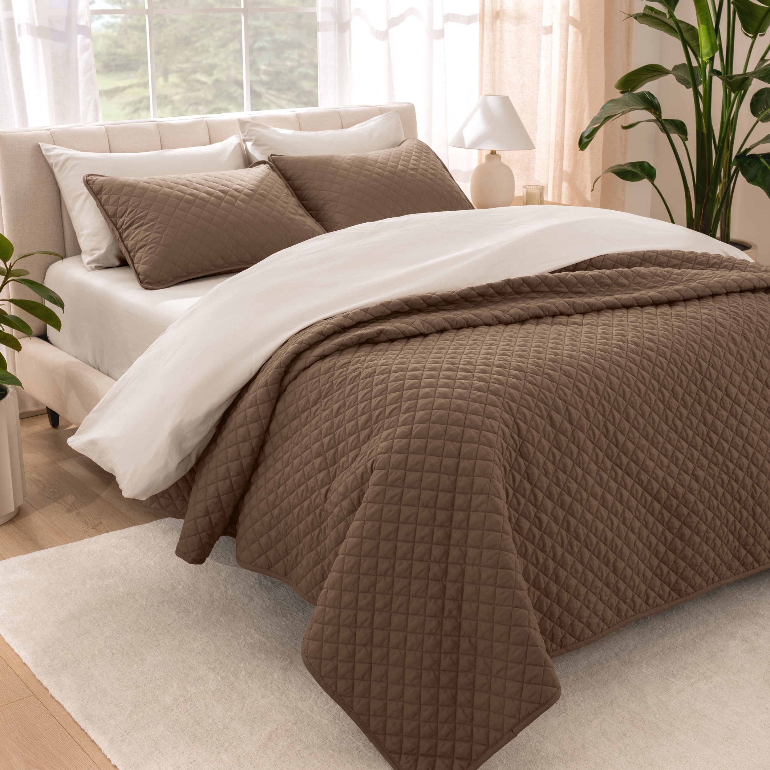 Bare Home Sand Diamond Stitched Quilt, Full/Queen - Hypoallergenic