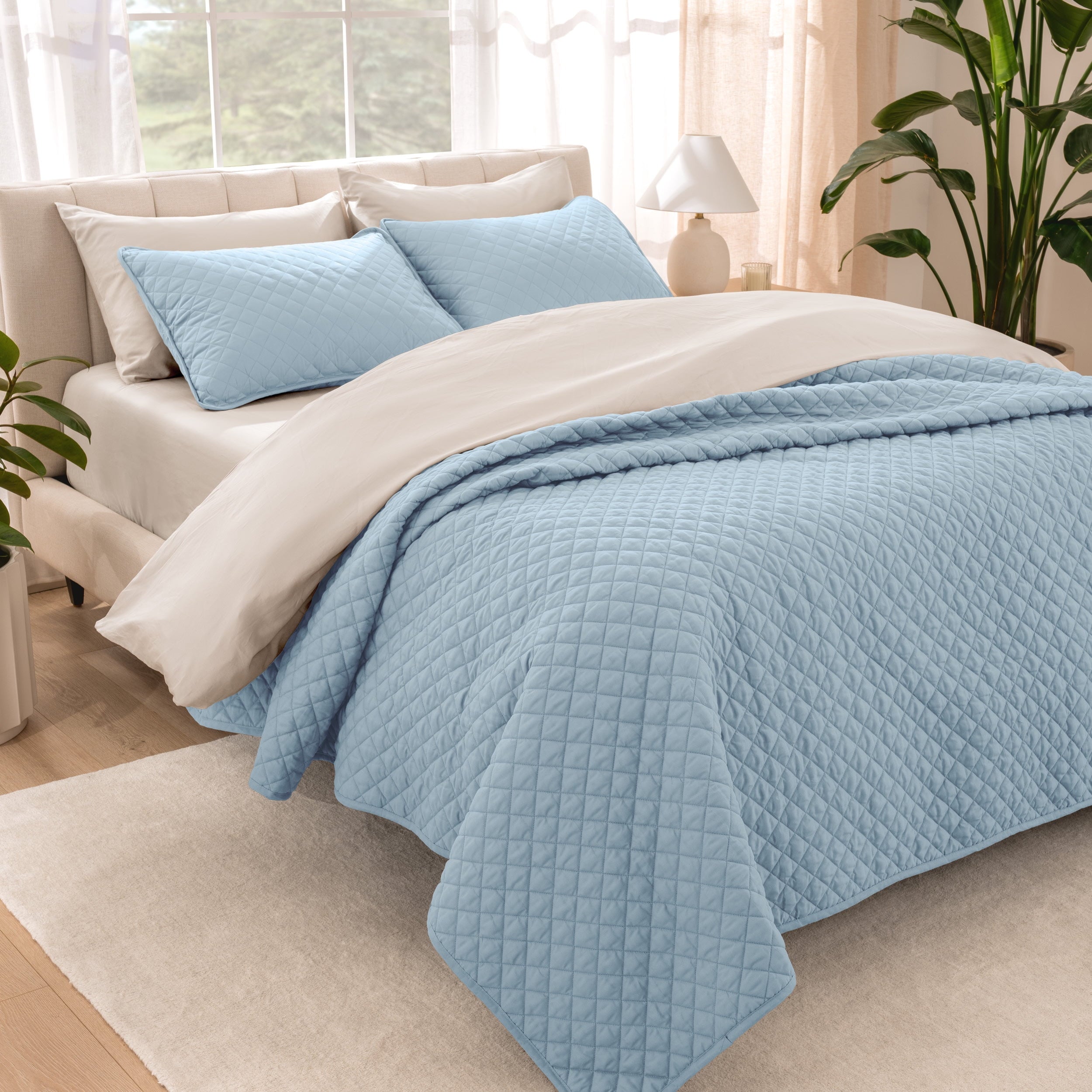 Bare Home Sand Diamond Stitched Quilt, Full/Queen - Hypoallergenic