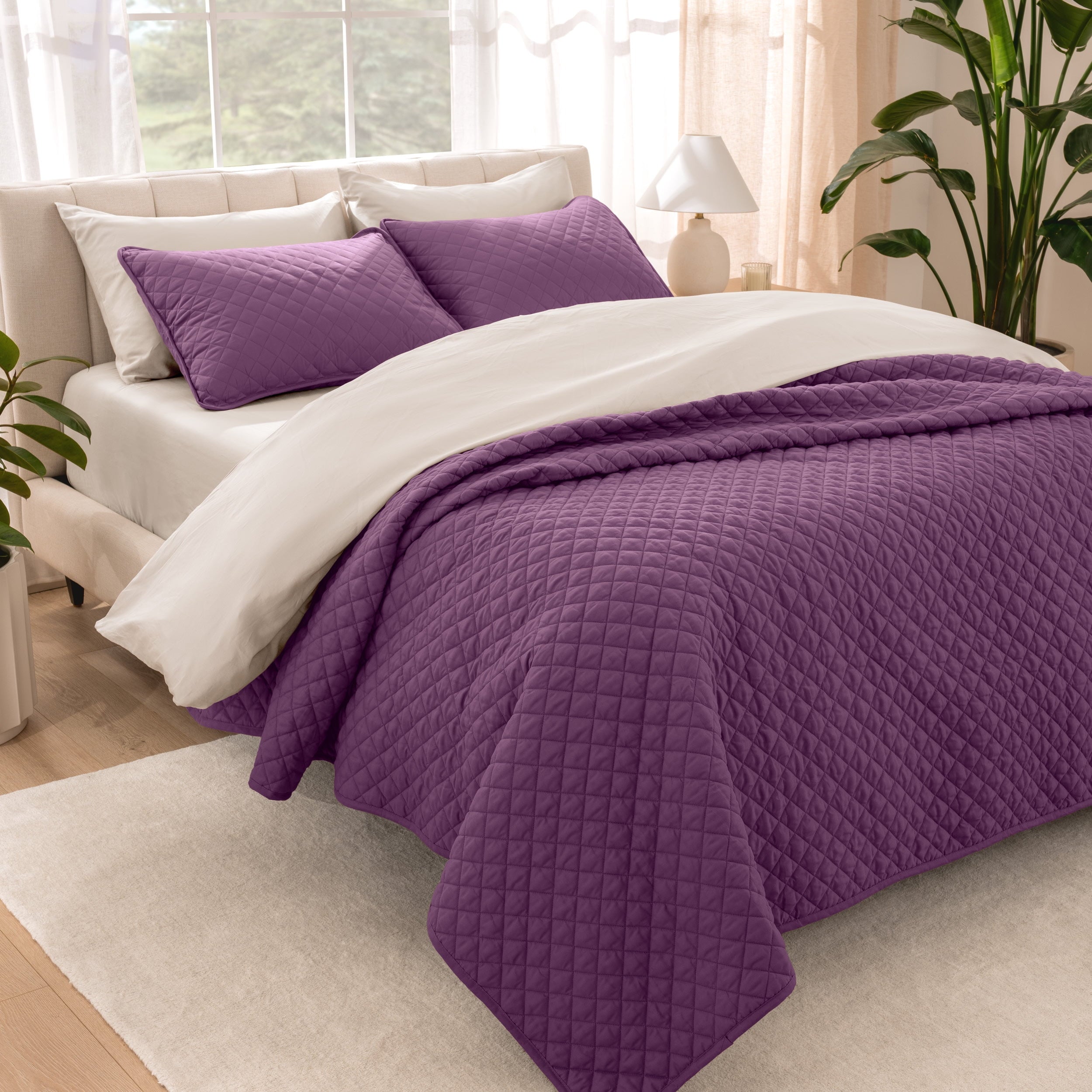 Bare Home Sand Diamond Stitched Quilt, Full/Queen - Hypoallergenic