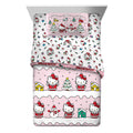 Hello Kitty Holiday Kids 6 Piece Reversible Comforter, Bed in a Bag, Queen