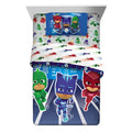PJ Masks Kids 5 Piece Blue White Reversible Comforter, Bed in a Bag, Full