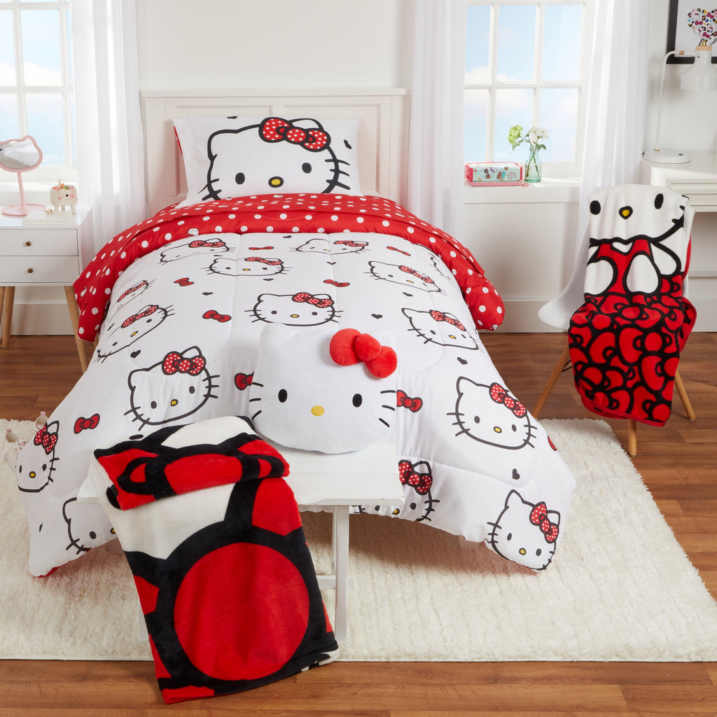 Hello Kitty Kids Queen Bed in a Bag, Comforter Sheet Set and Bonus Tote, Pink Sanrio