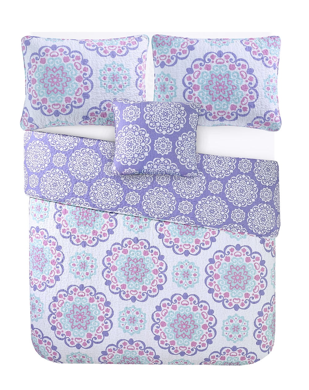 ALEX + BELLA Quilt Set, Vivian, Purple, Reversible, 100% Cotton, Cotton/Polyester Fill Material, Prewashed, Twin, 3 Piece