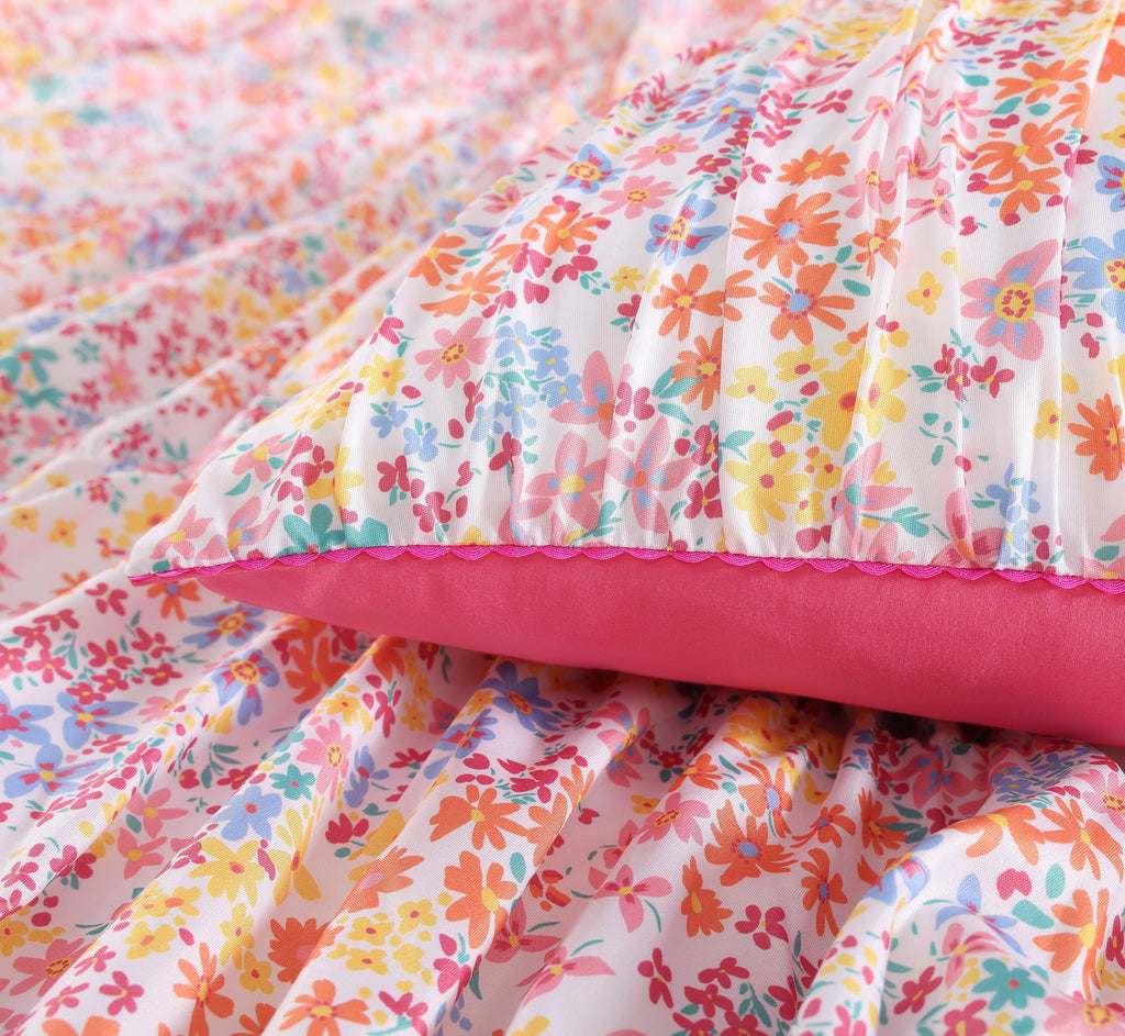 Garden Posies Pink 3-Piece Embellished Soft Microfiber Comforter Set - Twin